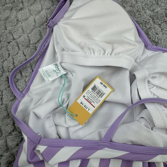 Kona Sol Purple & White Striped One-Piece Swimsuit With Adjustable Straps Size L - Picture 5 of 5